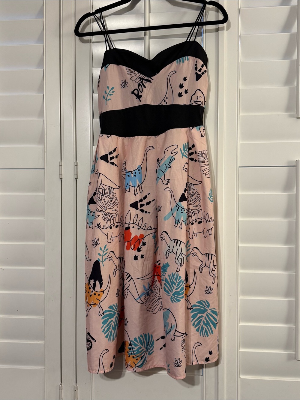 Pink Dinosaur Print Sundress with Black Accents